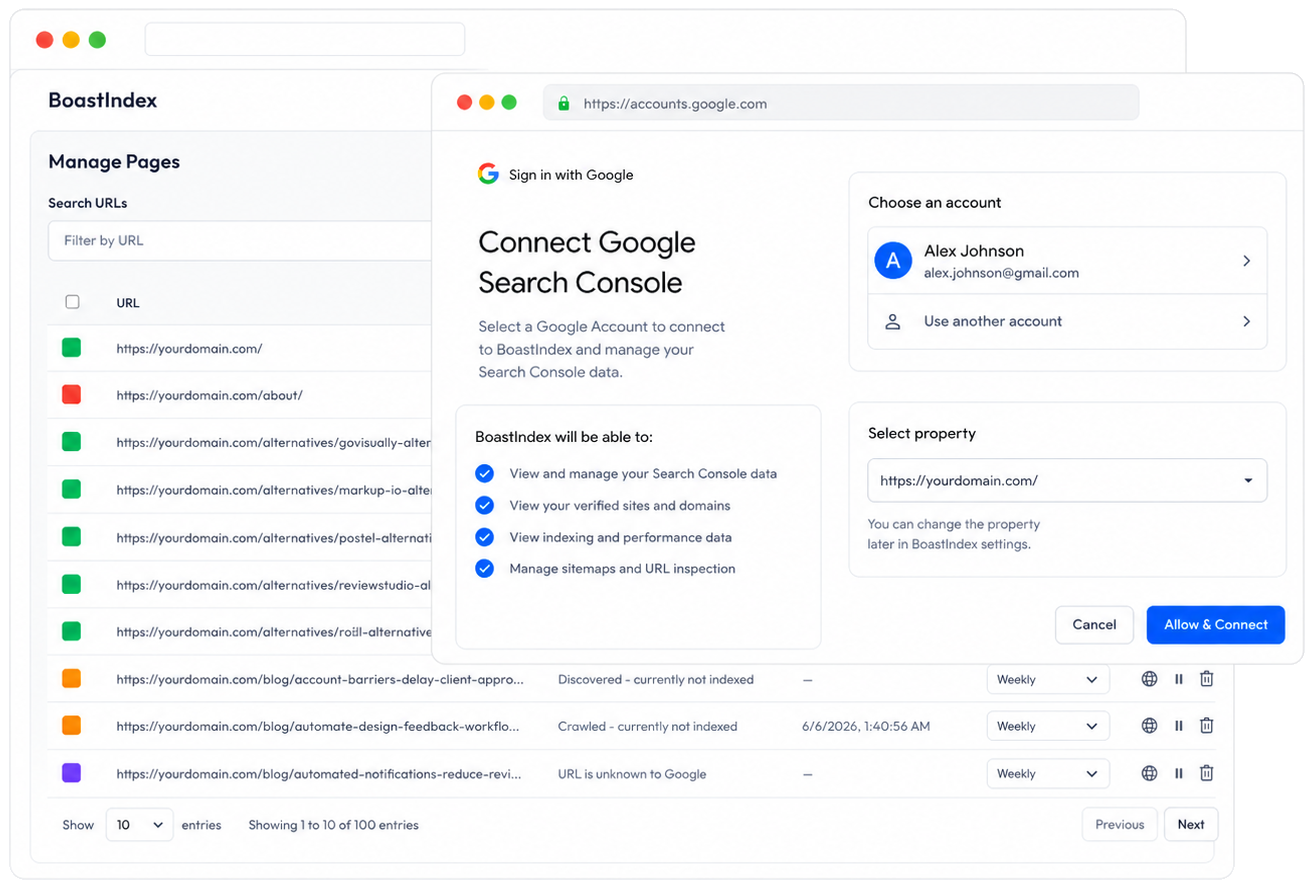 Connect Google Search Console to BoastIndex